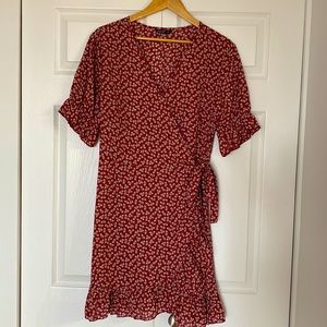 Floral Print Knot Front Ruffle Hem Dress